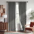 RYB HOME Grey 100% Blackout Linen Textured Curtains 102 Inch Long | Thermal by RYBHOME