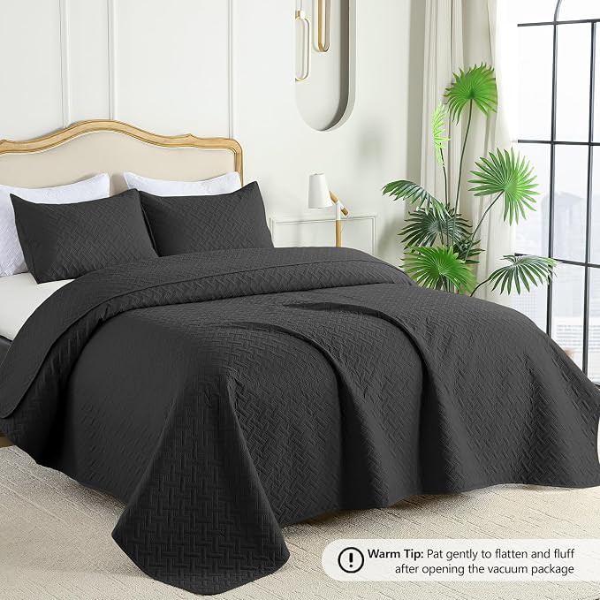 FLYMME King Size Quilt Bedding Set Black Lightweight Bedspreads Set, Modern - Image 2