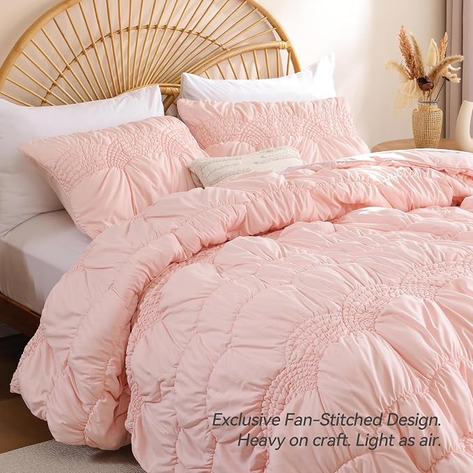 JANZAA Quilts Queen Size, Blush Pink Quilt Bedding Set - Image 2