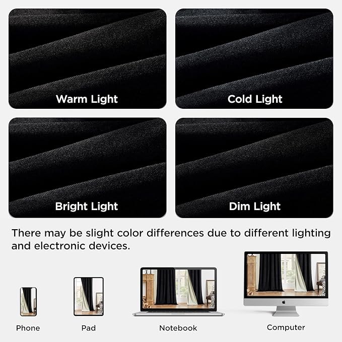 Joydeco 100% Blackout Curtains Velvet Black Out Curtain 90 Inch Drapes | - Image 8