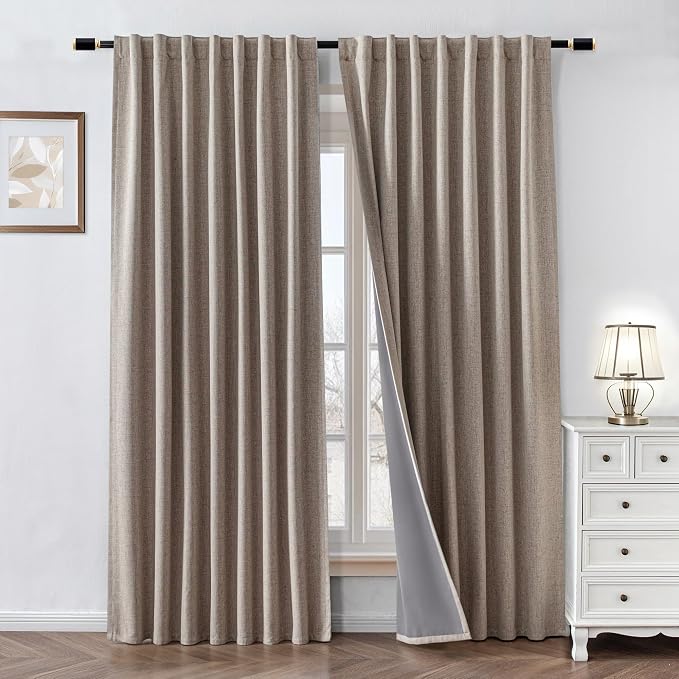 100% Blackout Curtains 84 inch Length 2 Panels Faux Linen Long Drapes by Zyvola