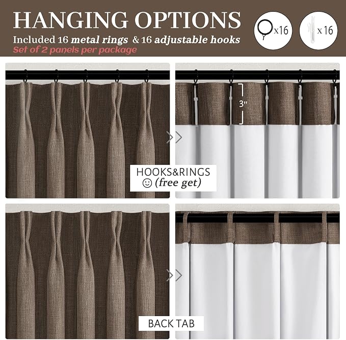Blackout Dual Layer Thick Linen Room Divider Curtains 78 Inches Long, Dark Flax - Image 6