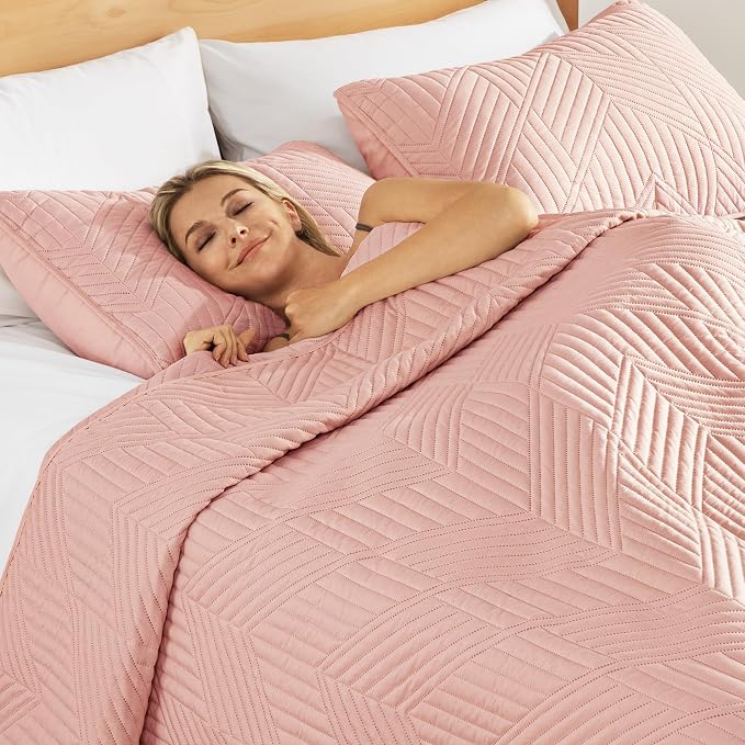 Exclusivo Mezcla Ultrasonic Twin Quilt Bedding Set, Blush Pink | Lightweight - Image 4