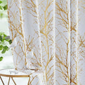 FMFUNCTEX 100% Blackout Ivory Gold Foil Tree Curtains 63 Inch Long 2 Panels | by Fmfunctex