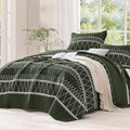 Green Oversized Super King Quilt Set, 3 Pieces Striped Bedspread | Boho Soft by Andency