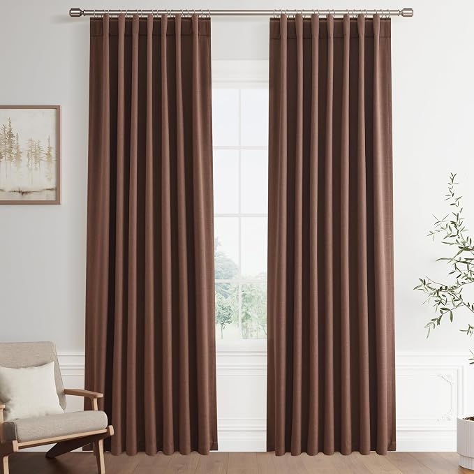 Joywell 100% Blackout Linen Curtains, 52 x 84 Inches, Caramel Brown | 2 Panels by Joywell