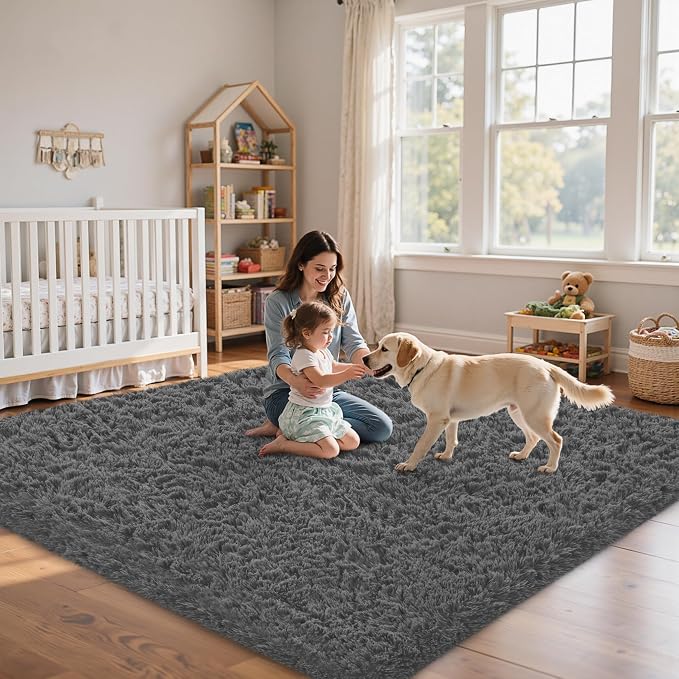 4x6 Area Rug for Living Room, Dark Gray Fluffy Shag Non-Slip Bedroom Rugs | - Image 9