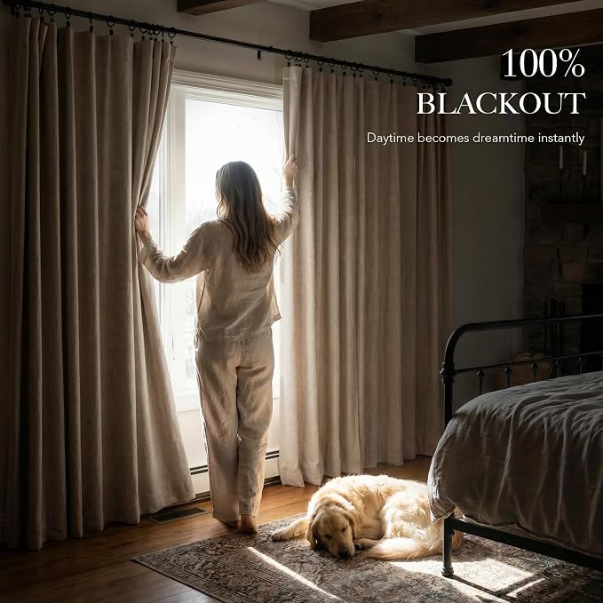 RYB HOME Burlap 100% Blackout Linen Curtains 78 Inch Long - Image 3