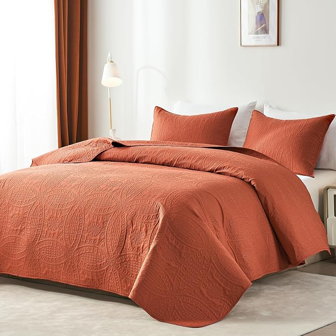 akkialla 118"x106" Burnt Orange California King Quilt Set, Oversized - Image 2