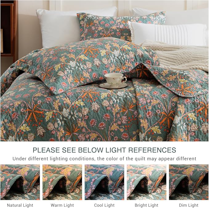 QSH 100% Cotton Floral Quilt Sets Queen Bedding Set-3PCs Luxury Paisley - Image 3