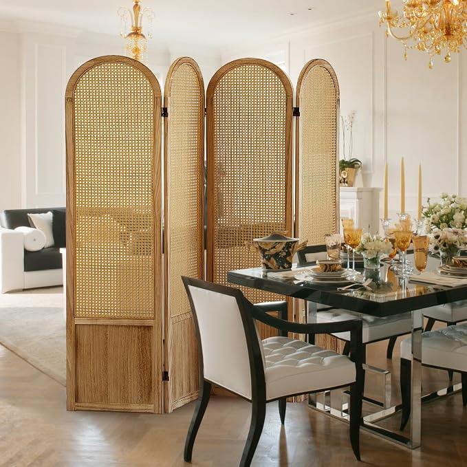 4 Panel Room Dividers and Folding Privacy Screens, Hand-Made Rattan Room Divider - Image 6