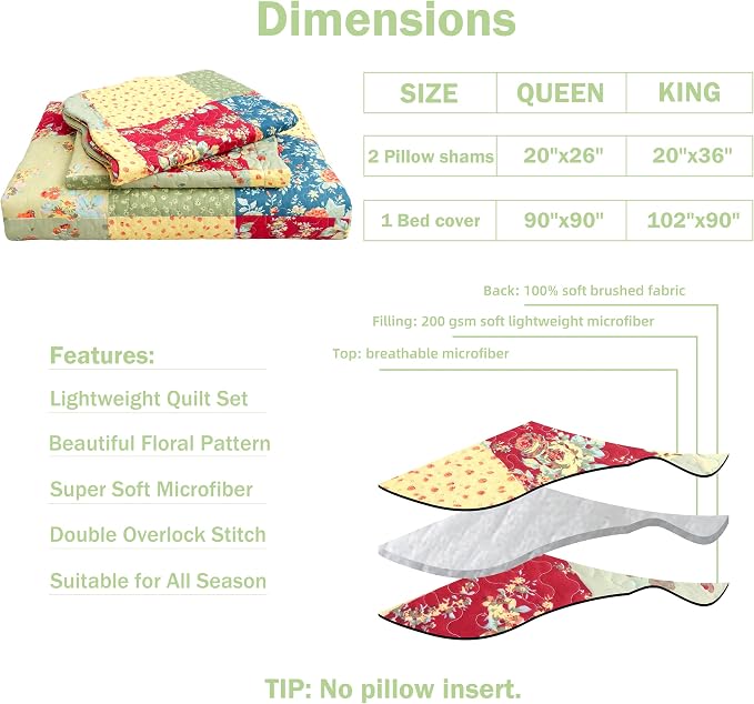 Cmfshape Summer Floral King Quilted Bedspread, Romantic Pink Quilt Set - Image 6