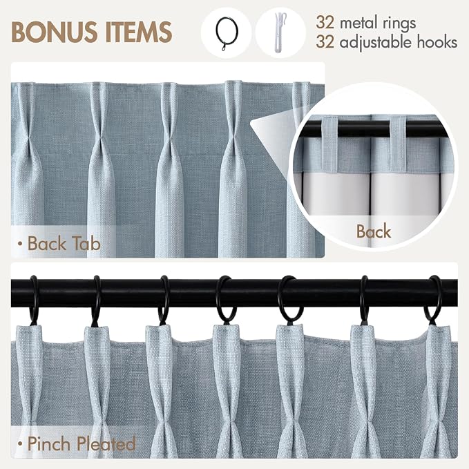 MIULEE Pinch Pleated 100% Blackout Curtains 40"x90" Chambray Blue 4 Panels | - Image 9