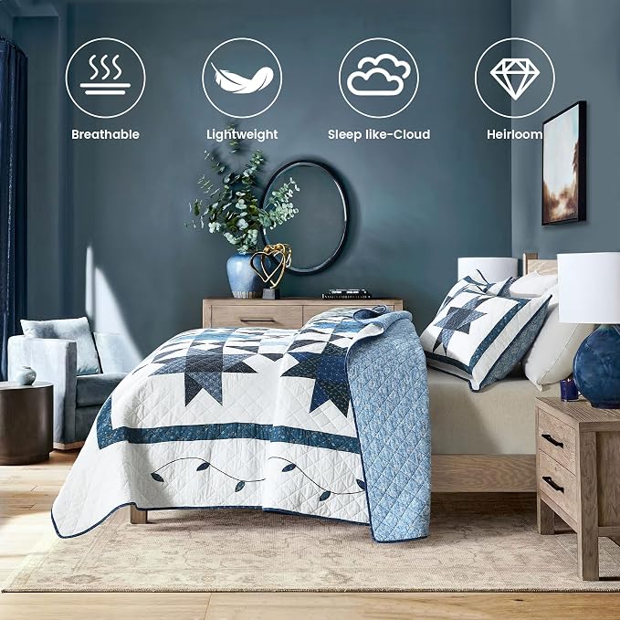 Secgo Handmade Quilted 100% Cotton Queen Comforter Set - Image 3