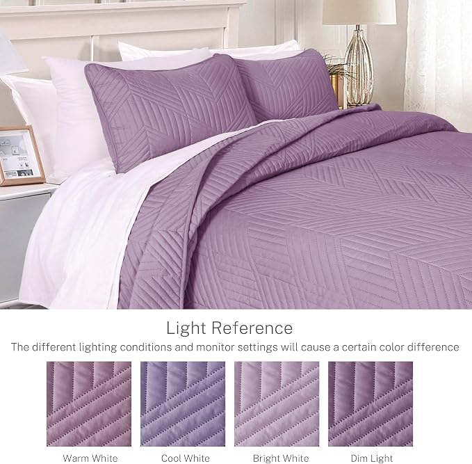 Exclusivo Mezcla Ultrasonic Full Queen Quilt Bedding Set, Dusty Lavender | - Image 3