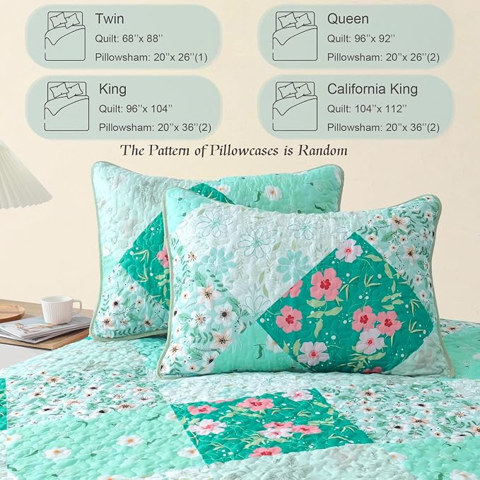 Whale Flotilla California King Size Quilt Set, Extra Soft Floral Bedspreads | - Image 6