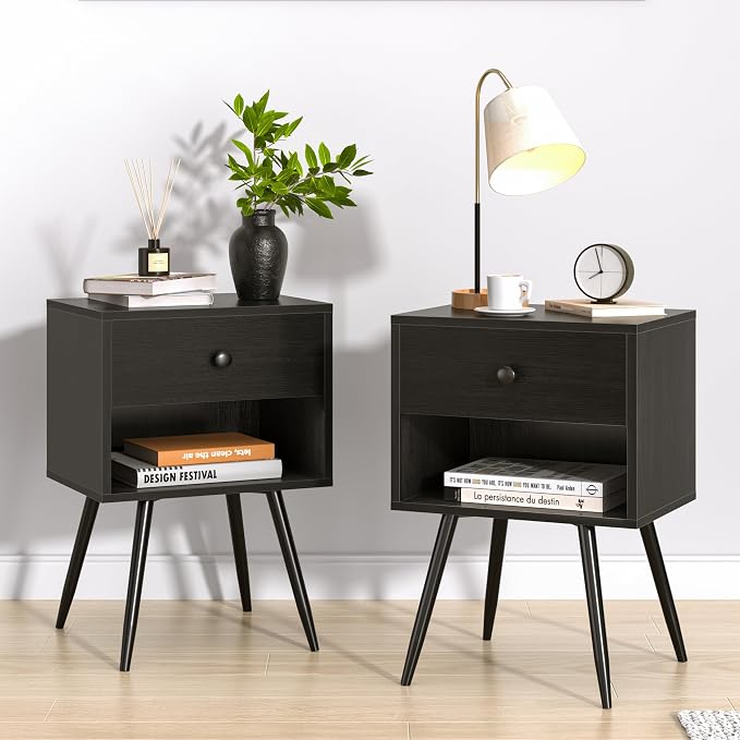 VECELO Nightstands Set of 2, Mid Century Modern End Bedside Table, Night Stand by VECELO