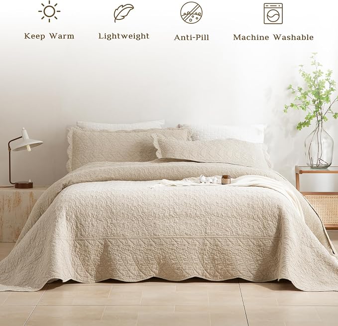 CozyTide Oversized King Bedspread 128"x120", Stone-Washed Cotton Wheat Leaves - Image 2