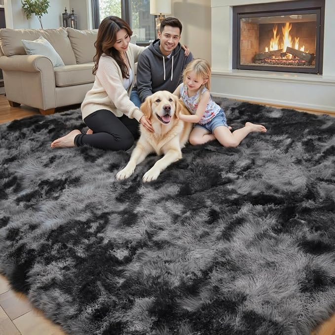 5x8 Dark Grey Tie-Dyed Shag Area Rug - Image 7