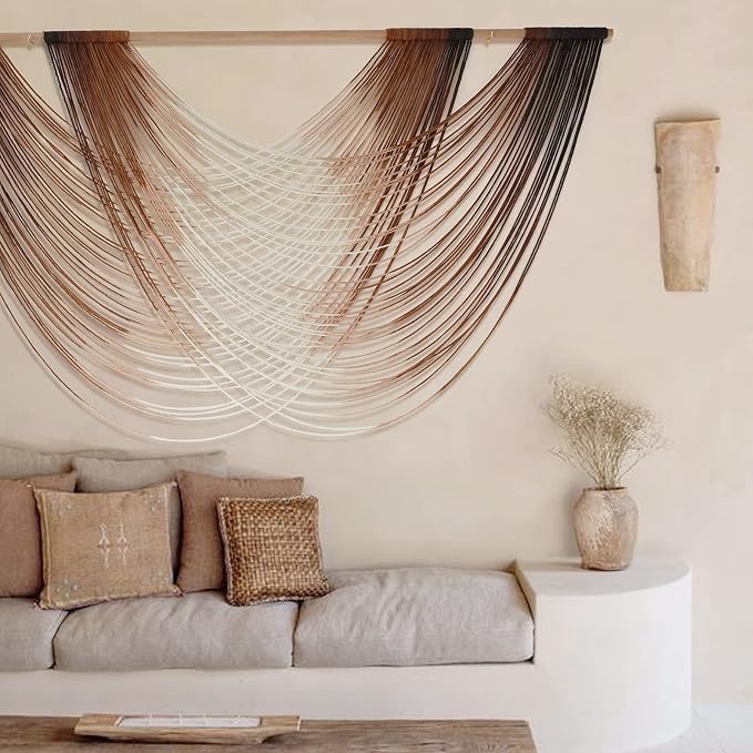 Macrame Wall Hanging Brown Dip Dyed Boho Fiber Art Decor 57"W*35"L | Warm Brown - Image 4