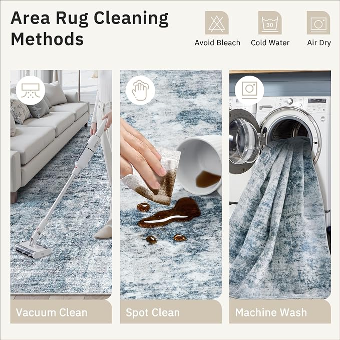 Soalmost 10x12 Area Rugs for Living Room Washable Rug Abstract Blue/Grey | - Image 9