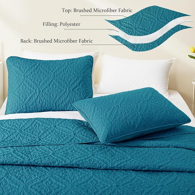 Exclusivo Mezcla King Quilt Set, Teal | Lightweight Soft Bedspreads Coverlets - Image 4