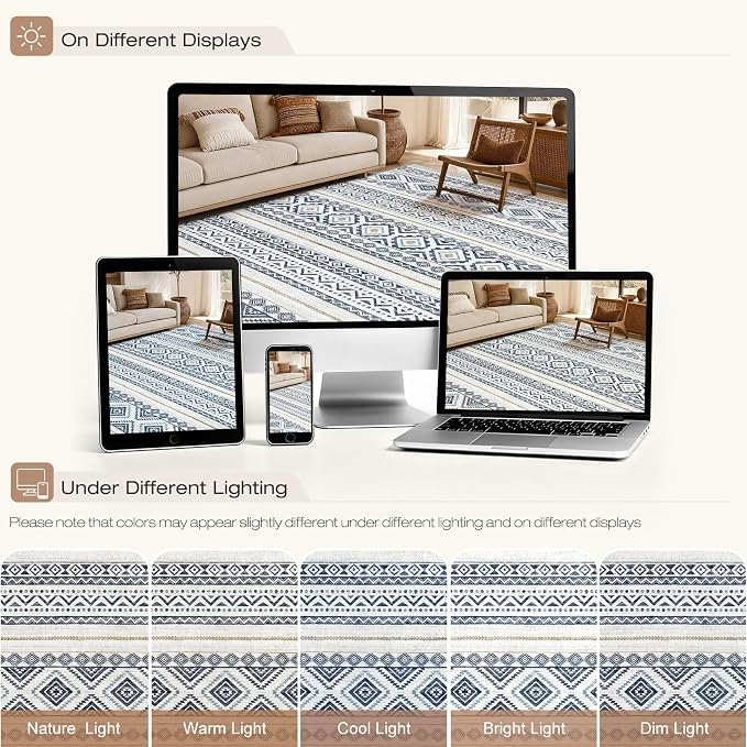 cotiled Boho 9x12 Area Rug for Living Room: Large Moroccan Washable Rug | Solve - Image 8