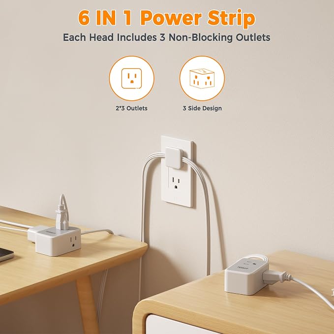 TESSAN Double Ended Flat Plug Power Strip, Twin Extension Cord 12 FT, Dual - Image 2