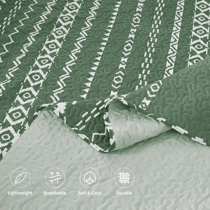 3 Pieces King Size Olive Green Quilt Set - Image 6