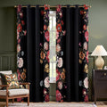 jinchan Black Floral Blackout Curtains 84 Inch Vintage Grommet 2 Panels | Room by JINCHAN