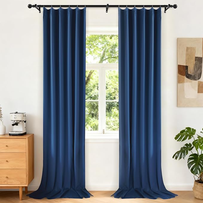 Etherealveil Navy Blue Pinch Pleated Blackout Curtains 2 Panels 40"x120" | Back by Etherealveil