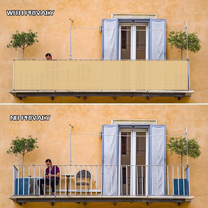 3.3'x19.7' Sand Balcony Privacy Screen Fence Windscreen 90% UV Block | 90% - Image 5