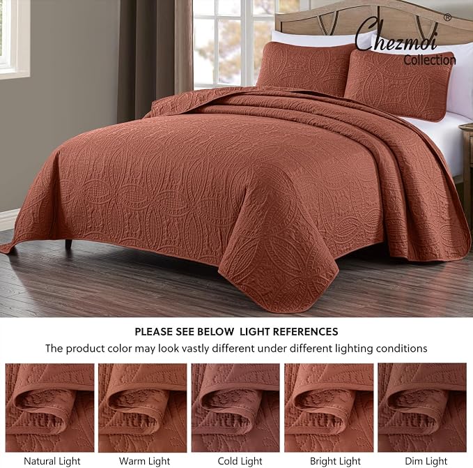 Chezmoi Collection Austin King Bedspread Set 3-Piece Pinsonic Quilted Oversized - Image 5