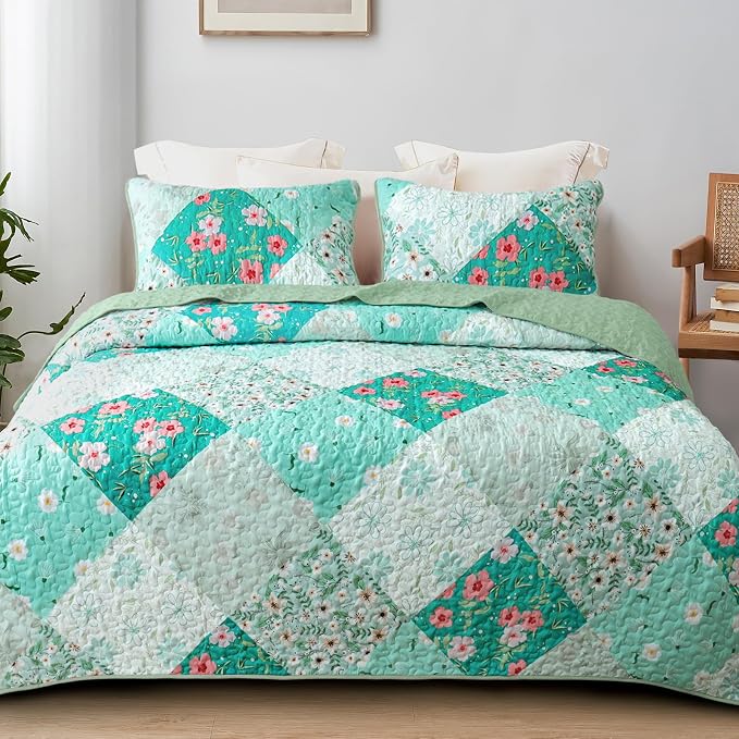 Whale Flotilla California King Size Quilt Set, Extra Soft Floral Bedspreads | by WHALEFLOTILLA