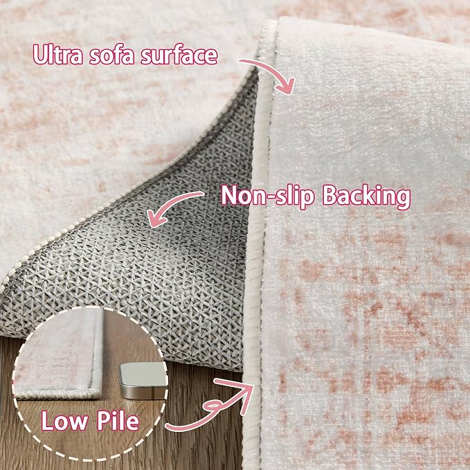 Latte&Fog Pink 4x6 Area Rug for Entryway, Vintage Washable Cute Small Rugs | - Image 8