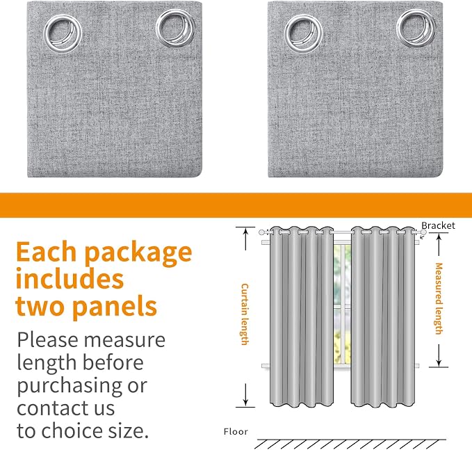 YoungsTex Grey Linen Blackout Curtains 68 Inch Length - Image 8