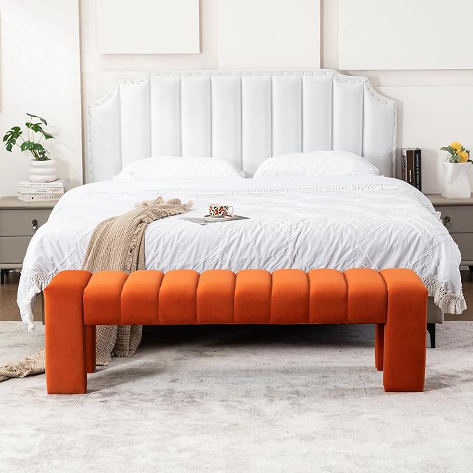 59" Velvet Bench for Bedroom King Size Bed Window End of Bed, Upholstered - Image 4
