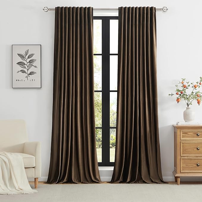 PRIMROSE Brown Velvet Curtains 63 inch Long - Image 5
