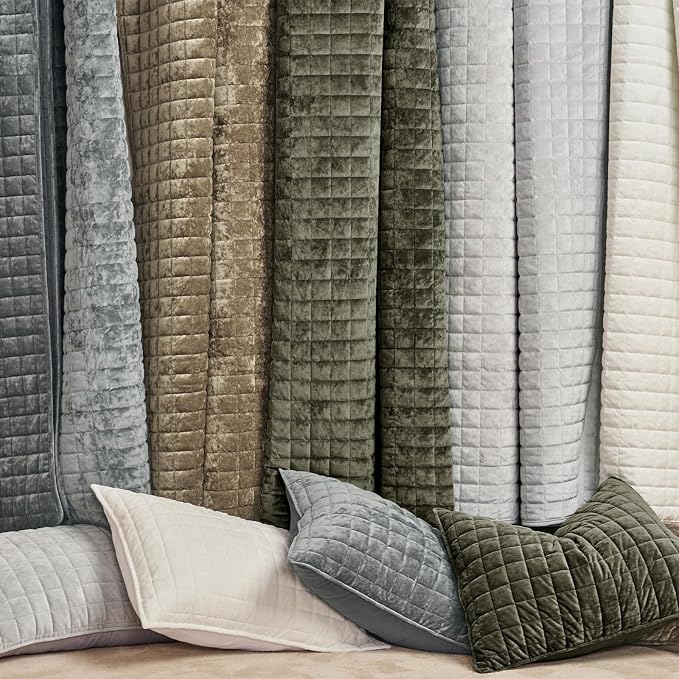 RECYCO Channel Box Stitch Velvet Quilt Set, Twin/Twin XL Size, Olive Green | - Image 6