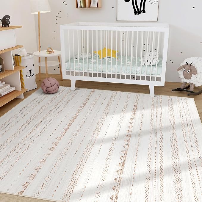 Nakagishi Boho 3x5 Area Rug Living Room Rugs Machine Washable Beige/Brown | - Image 6