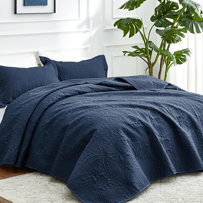 Love's cabin California King Size Quilt Bedding Set Navy Bedspreads - Image 2