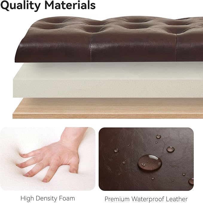 WUTUTUEE 47" Modern Water-Resistant Faux Leather Storage Ottoman Bench - Image 3
