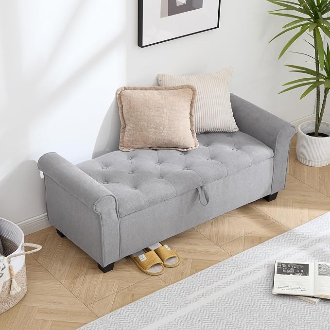 49" End of Bed Storage Bench for Bedroom, Upholstered Storage Ottoman | Easy - Image 7