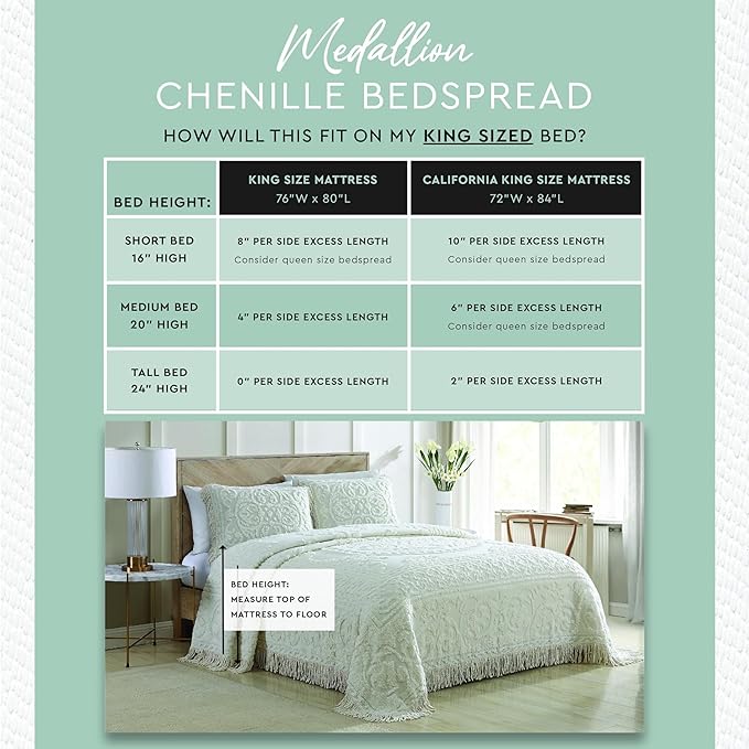 Beatrice Home Fashions Medallion King Cotton Chenille Bedspread, Eggplant | - Image 6