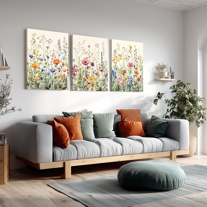 LLEEMPI Framed Colorful Floral Wall Art Set of 3, 12x16 Inch Canvas Prints | - Image 3