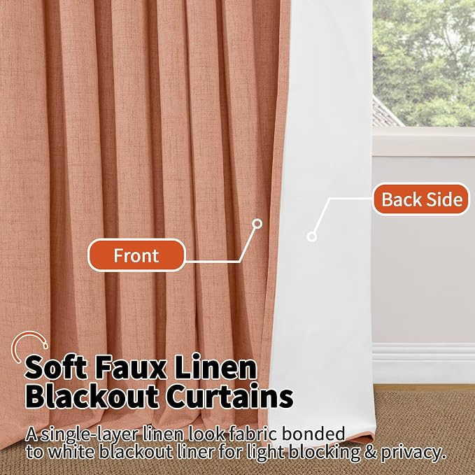 Short Terracotta Blackout Curtains 40 Inch Length 38 Wide, 2 Panels | Thermal - Image 8