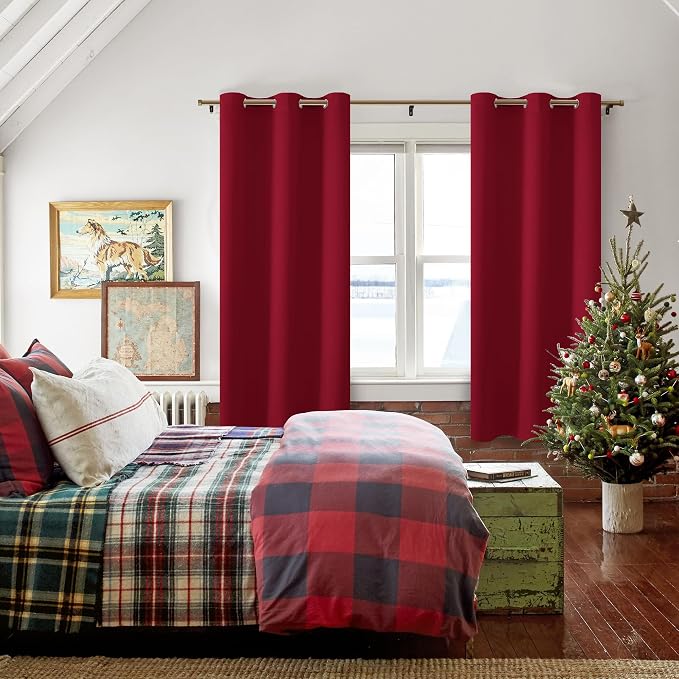 Blackout Curtains for Bedroom and Living Room Christmas Red W42xL72 | Light - Image 6