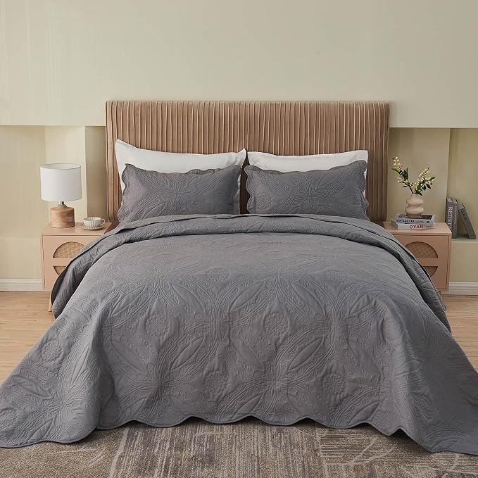 Kingnex Oversized King Bedspreads 128x120 Ultrasonic Quilted Dark Grey | Extra - Image 2