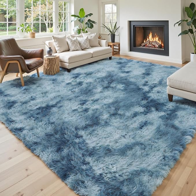 5x8 Dark Blue Tie-Dyed Shag Area Rug - Image 8