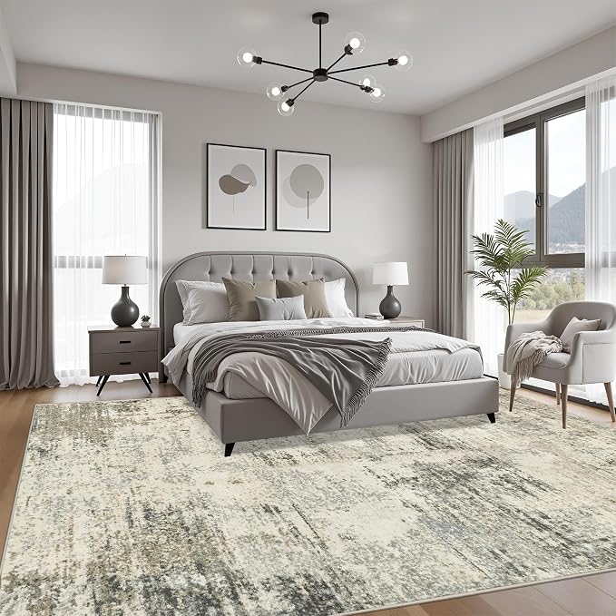 Area Rug Living Room: 6x6 Modern Washable Soft Carpet Ash Brown | - Image 3